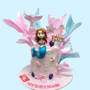 "Mermaid Theme Girls Birthday Cake 1kg with enchanting mermaid decorations, perfect for a magical and whimsical birthday celebration."