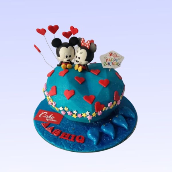 Mickey Minnie theme Pinata 1 kg Anniversary Cake,Disney-inspired cake with Mickey and Minnie design hiding treats