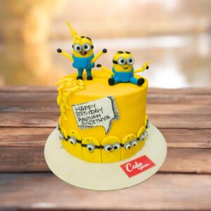 "Minion Kids Birthday Cake 1 Kg with playful Minion decorations, perfect for a fun and lively birthday celebration."