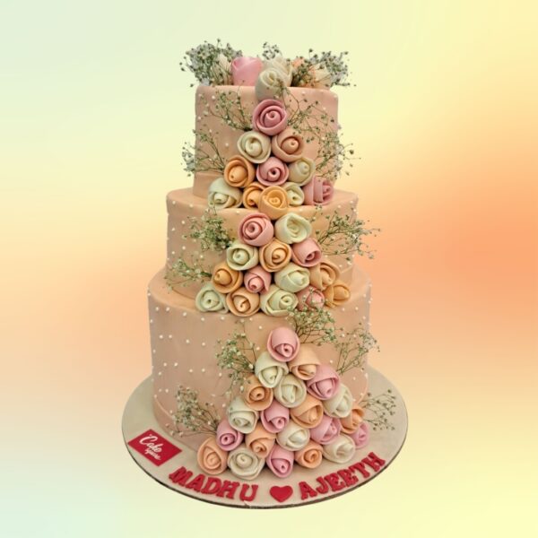 Peach Theme Wedding Cake 4 Kg from Cake Square Chennai.