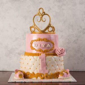 "Pink Theme Girls First Birthday Cake 3 Kg with delightful pink decorations, perfect for a charming first birthday celebration."