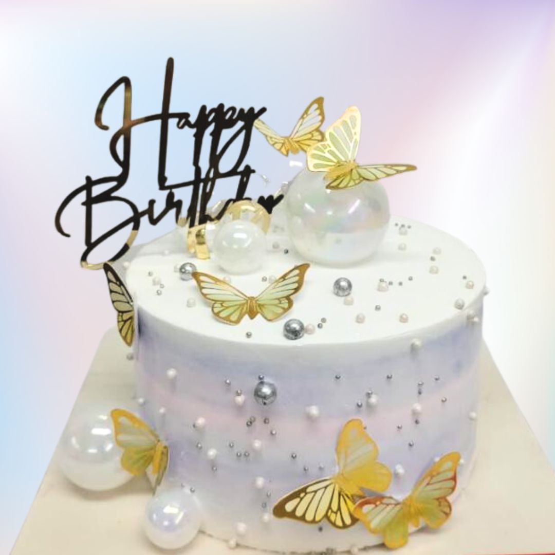 Elegant 1Kg white and gold white forest birthday cake