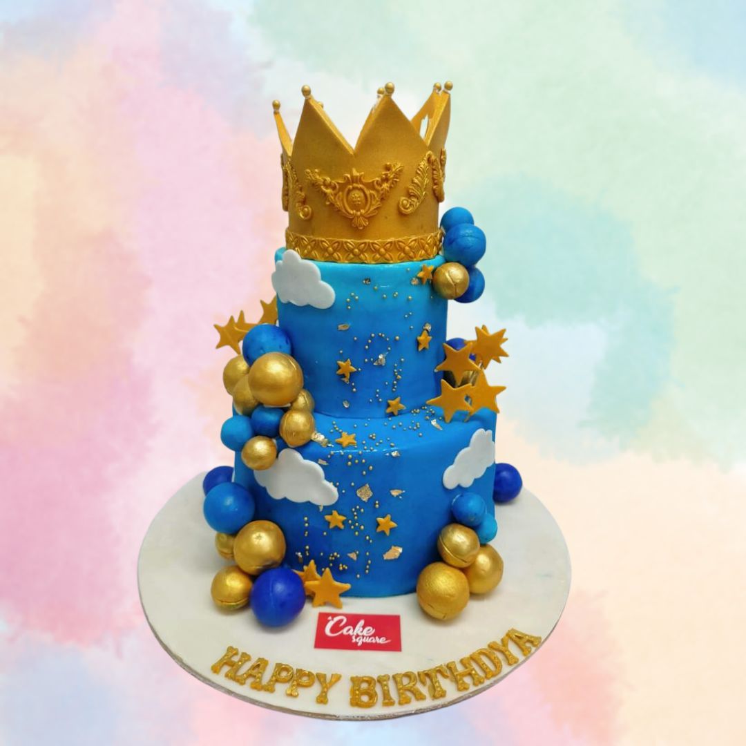 "Prince Theme Boys First Birthday Cake 4 Kg with a royal crown and elegant design, perfect for a prince-themed first birthday party."