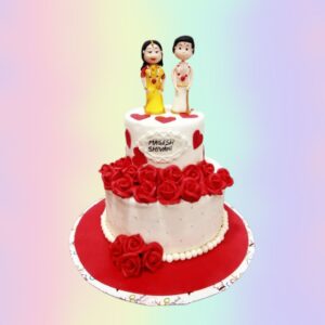 Romantic Red roses Wedding Engagement Cake 4 Kg featuring multiple tiers adorned with cascading sugar red roses, intricate piping, and rich red accents, crafted by Cake Square Chennai.