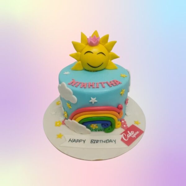 "Sunshine Theme Birthday Cake 1 Kg for Babies with bright and cheerful sun decorations, perfect for a joyful and sunny birthday celebration."