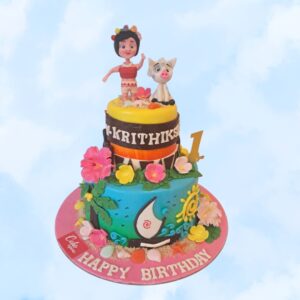 Super Girl First Birthday Cake 5 Kg,pink-themed first birthday cake designed for a girl, featuring elegant decorations perfect for a special celebration.