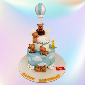 "Teddy Bear Boys First Birthday Cake 3 Kg with adorable teddy bear decorations, perfect for a cute and memorable first birthday celebration."