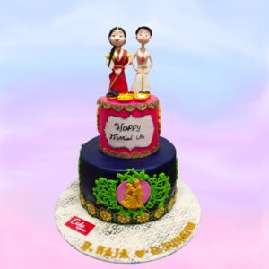 Elegant Traditional Couple 4 kg Wedding engagement Cake featuring vibrant colors, intricate cultural motifs, and a charming couple topper, meticulously crafted by Cake Square Chennai to celebrate the couple's heritage.