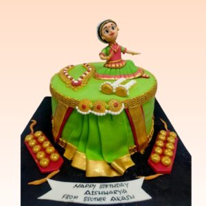 "Traditional Dancing Girls Birthday Cake 1kg featuring dancing figures, perfect for a culturally themed birthday party."