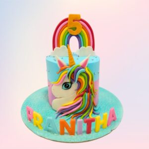 "Unicorn Theme 1 Kg Girls Birthday Cake with colorful, magical designs, perfect for a fantasy-themed celebration."