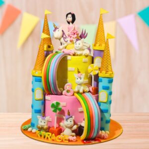 "Unicorn World Girls First Birthday Cake 5 Kg with magical unicorn decorations, perfect for a whimsical and enchanting first birthday celebration."