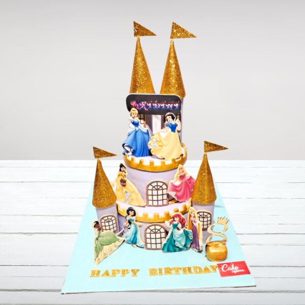 "Elaborate three-tiered Astounding Castle Girl Birthday Cake 3 Kg with turrets and fairy tale details"