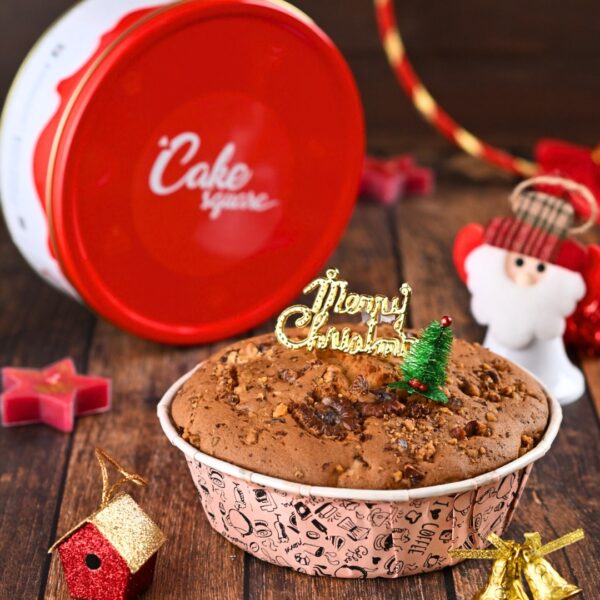 Buy Christmas Walnut Tea Cake 500 gms in tin elegantly presented in its festive tin, ready to enhance holiday celebrations with its delightful flavour and appearance.