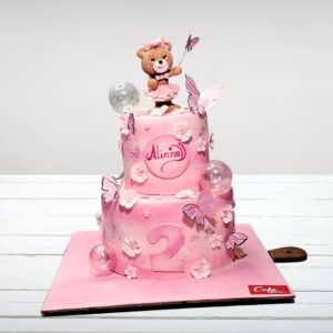 "Large three-tiered first birthday cake,Fantastic Teddy Butterfly First Birthday Cake 3 Kg with teddy bear, butterflies, and number one topper"