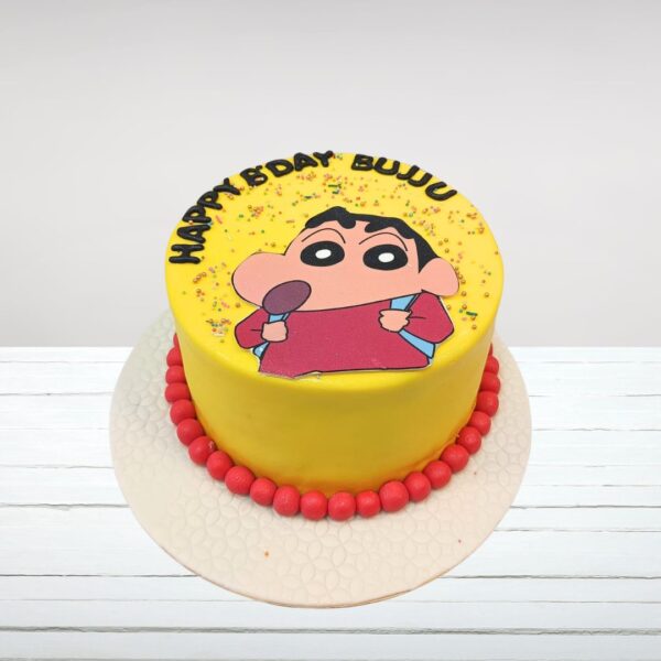 Colorful 1 kg birthday cake featuring Shin Chan character design is our 1Kg Shin Chan Happy Birthday Cake