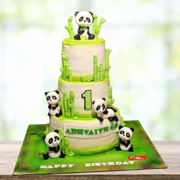 Cake Square's large 8kg panda-theme first birthday cake with multiple tiers and panda decorations