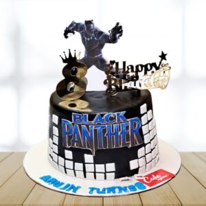 Black Panther Boys Theme Birthday Cake 2 Kg with decorative figurine and vibrant design