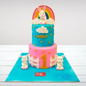 Cake Square's Bunnies Happy Birthday Cake for Kids 5 Kg with playful fondant bunnies and carrot decorations