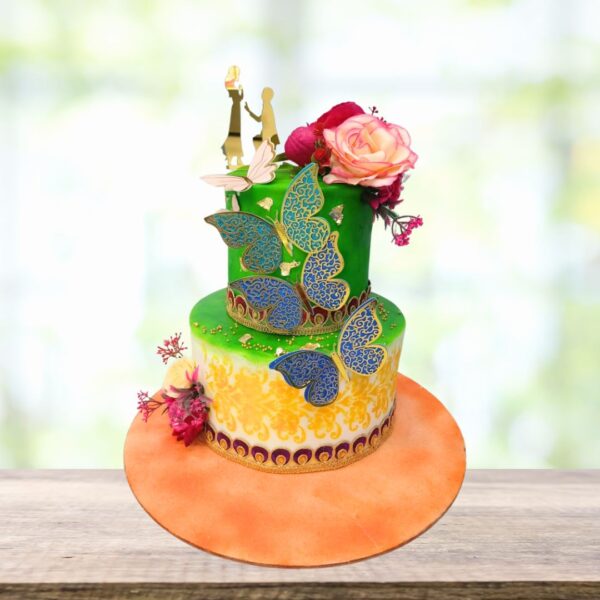 Whimsical wedding cake adorned with delicate Butterfly Love Wedding Cakes 4 Kg in a vibrant color palette.