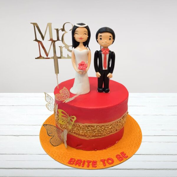 Romantic Couple Engagement Cake 1 Kg with fondant couple topper and floral decorations