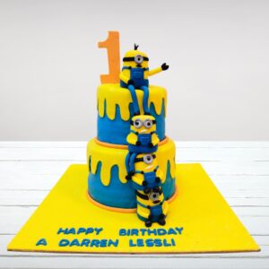 Cake Square's Cute Minion 4 Kg First Birthday Cake with 3D fondant Minion character