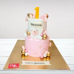 Cake Square's Elegant Girls First Birthday Cake 4 Kg for girls' first birthday with floral and pearl accents