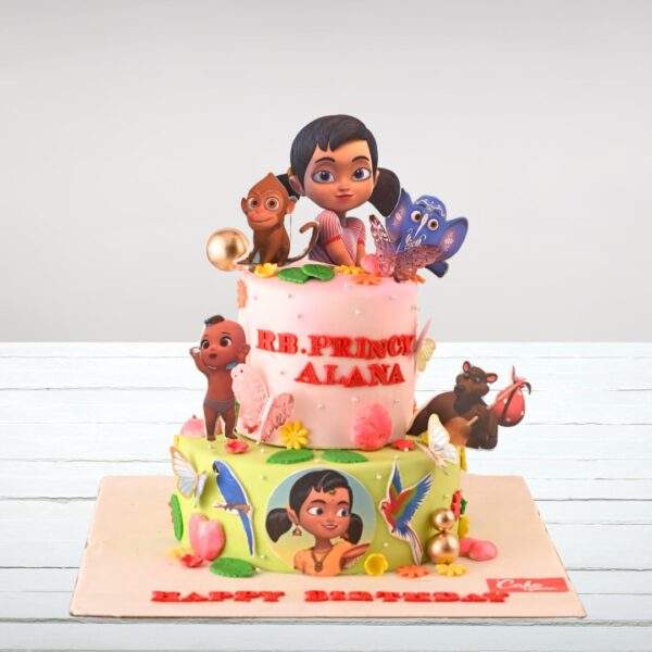 Cake Square's First Birthday Girls Cartoon Theme Cake 5 Kg featuring popular cartoon characters and pink decor