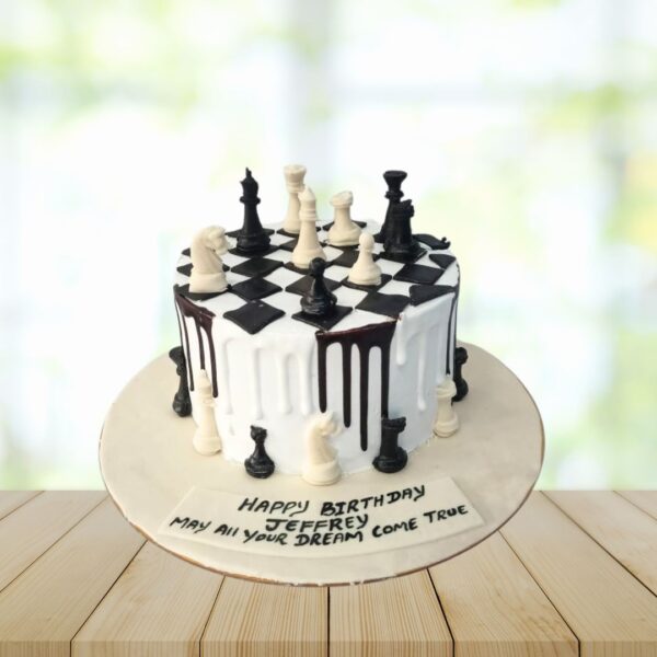 Elegant Grandmaster Chess Theme Birthday Cake 1 Kg designed as a chess board with edible chess pieces