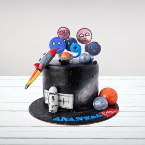 Space-themed birthday cake with Rocket and Planets 2 Kg Birthday Cake