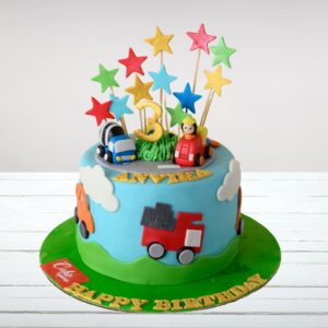 Trucks and cars theme birthday cake 2 Kg with vehicle decorations