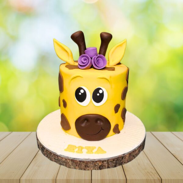 3d giraffee Girls Birthday cake 1 kg from Cake Square Chennai, featuring a lifelike three-dimensional giraffe design perfect for a young animal enthusiast's celebration.