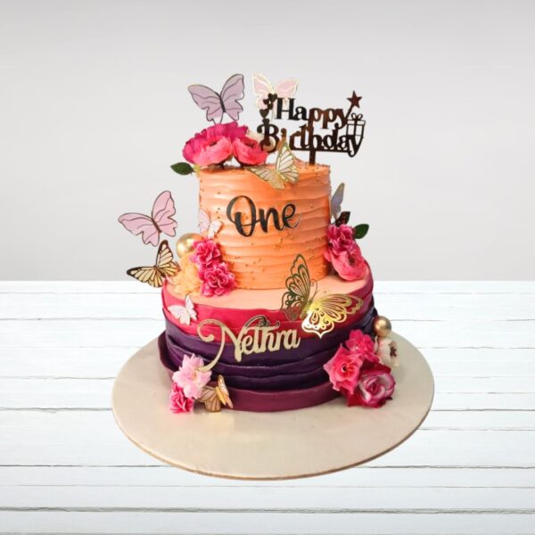 Delicate Beautiful Butterfly Birthday Cake 4 Kg adorned with colorful fondant butterflies