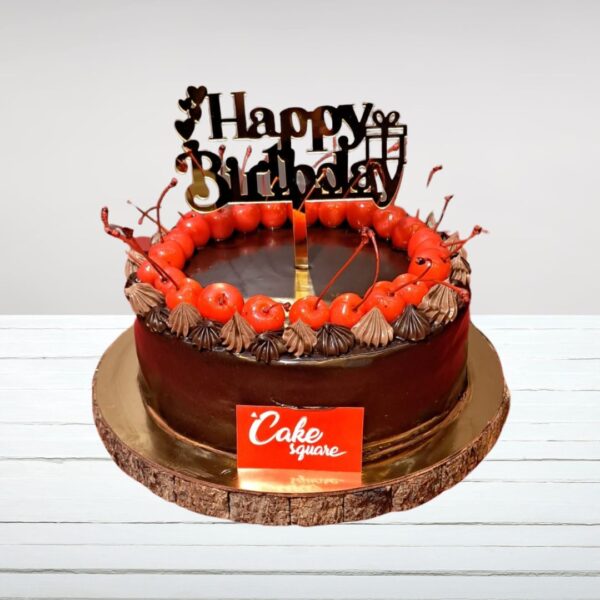 "Cherry Chocolate Birthday Cake 1 Kg featuring rich chocolate layers and cherry accents, perfect for a decadent celebration. Order your birthday cake from Cake Square Chennai."