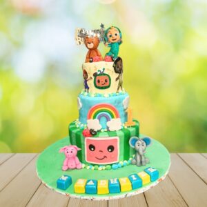 "Grand Cocomelon with Animals Birthday Cake 7 kg with colorful characters, same day delivery in Chennai"