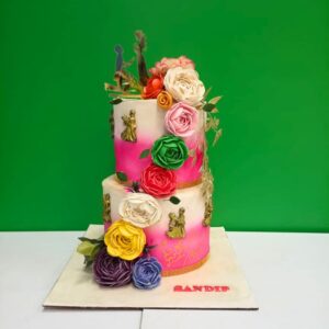 "Colourful Proposal wedding cake 5 kg featuring vibrant hues and romantic design elements, ideal for a joyful wedding celebration. Order your themed wedding cake from Cake Square Chennai."