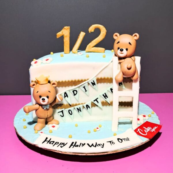 "6-month Cute Half birthday cake 1 kg teddy bear design | Half birthday cakes Chennai"