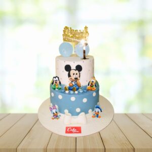 "Charming Dearest Micky First Birthday Cake 4 kg with classic Disney elements, available for same day delivery in Chennai"