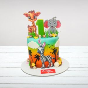 Colorful Fantastic wild animals Kids Birthday cake 2 kg for kids with jungle creatures