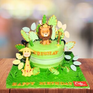 "Cheerful and Happy Animals 2nd Birthday Cake 2 kg with colorful decorations, delivered same day in Chennai"