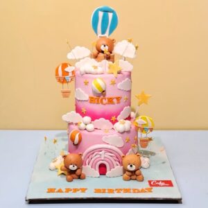 Hot air balloon teddy theme birthday cake 5 kg from Cake Square Chennai, featuring a whimsical design with teddy bears in colorful hot air balloons.