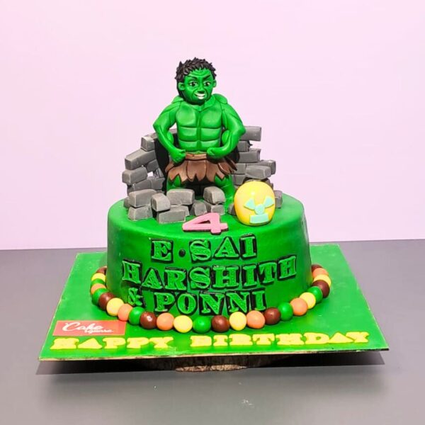 "Hulk Happy Birthday Cake 2 Kg featuring the green superhero's mighty design, perfect for Marvel fans of all ages. Order your theme cake from Cake Square Chennai