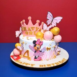 "Little Crown Girls 4th Birthday cake featuring a pink and gold crown design, perfect for a princess-themed birthday party. Order your birthday cake from Cake Square Chennai."