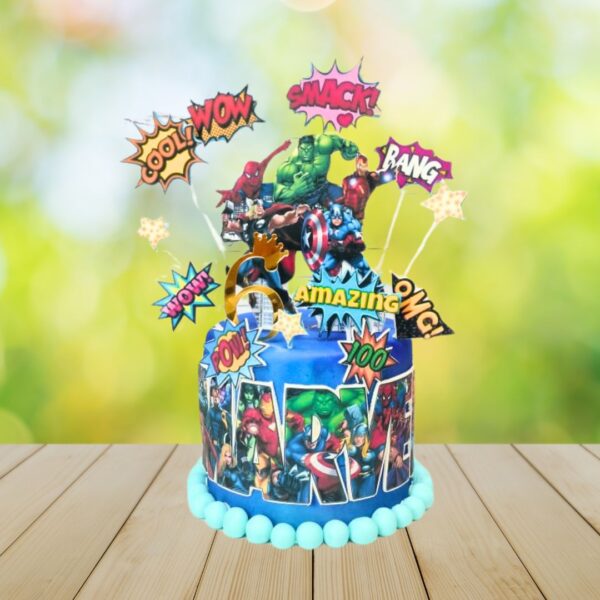 "Marvel Hero Boys Birthday cake 2 Kg featuring popular superhero designs, ideal for a comic-themed birthday party. Order your theme cake from Cake Square Chennai."