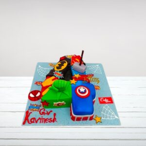 Creative Number 4 Shaped Avengers Theme Birthday Cake from Cake Square Chennai with superhero accents