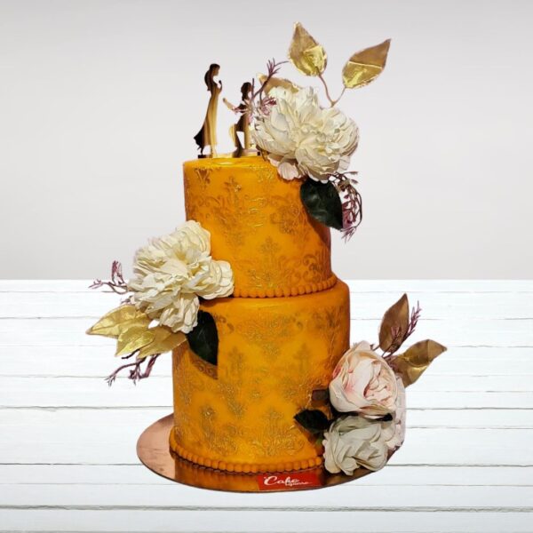 Cheerful Prettiest Yellow Wedding Cake 5 Kgfrom Cake Square Chennai with sunny floral accents