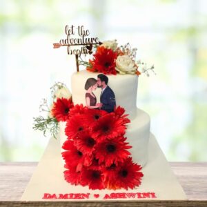 Passionate Red flowers Theme Wedding Cake 4 Kg from Cake Square Chennai with cascading sugar blooms