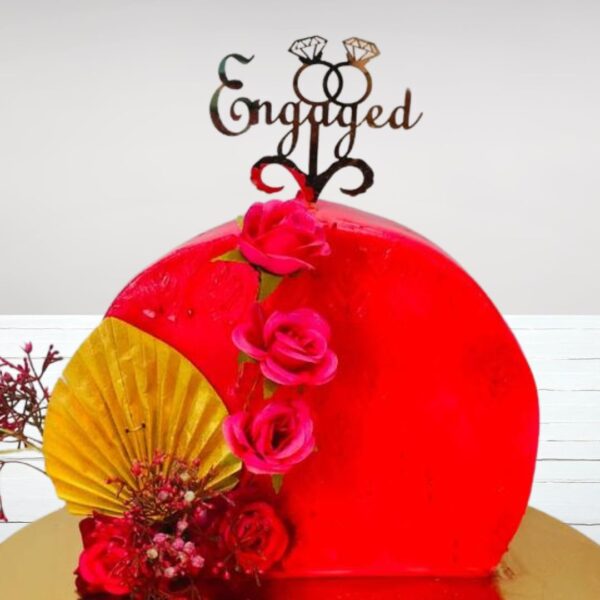 "Standing semi circle Engagement Cake 2 Kg featuring unique vertical design, perfect for a modern celebration of love. Order your engagement cake from Cake Square Chennai."