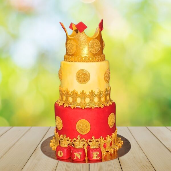 Elegant Stunning Crown First Birthday cake 5 Kg with golden crown design fit for royalty