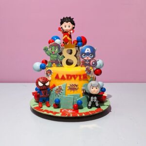 Adorable Super Cute Baby Avengers 3 Kg Birthday Cake from Cake Square Chennai with chibi superhero designs