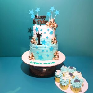 Vibrant Super Star Blue Birthday Cake 4 kg with star decorations for a young superstar